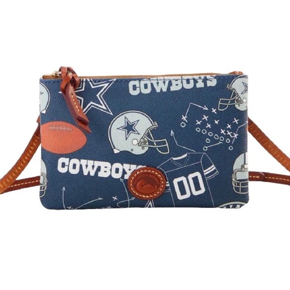 Dooney & Bourke NFL Cowboys Top Zip Crossbody Navy Blue Pebbled - Picture 1 of 8